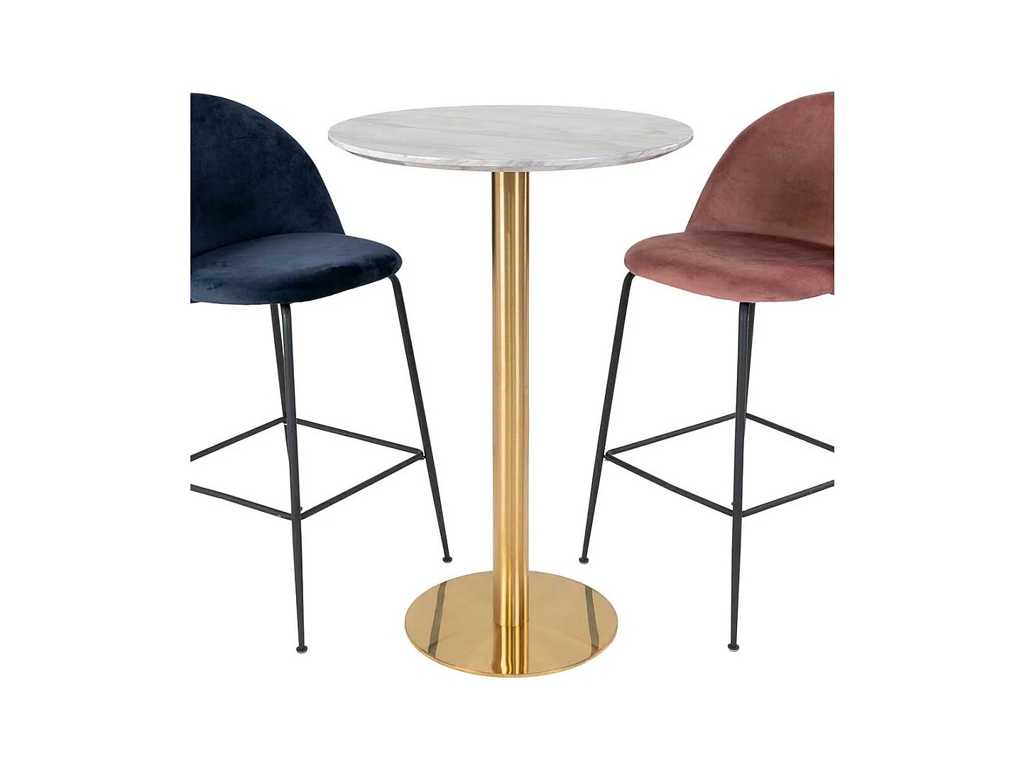 Runder Bartisch in Weiß Hellgrau Messingfarben 105 cm hoch