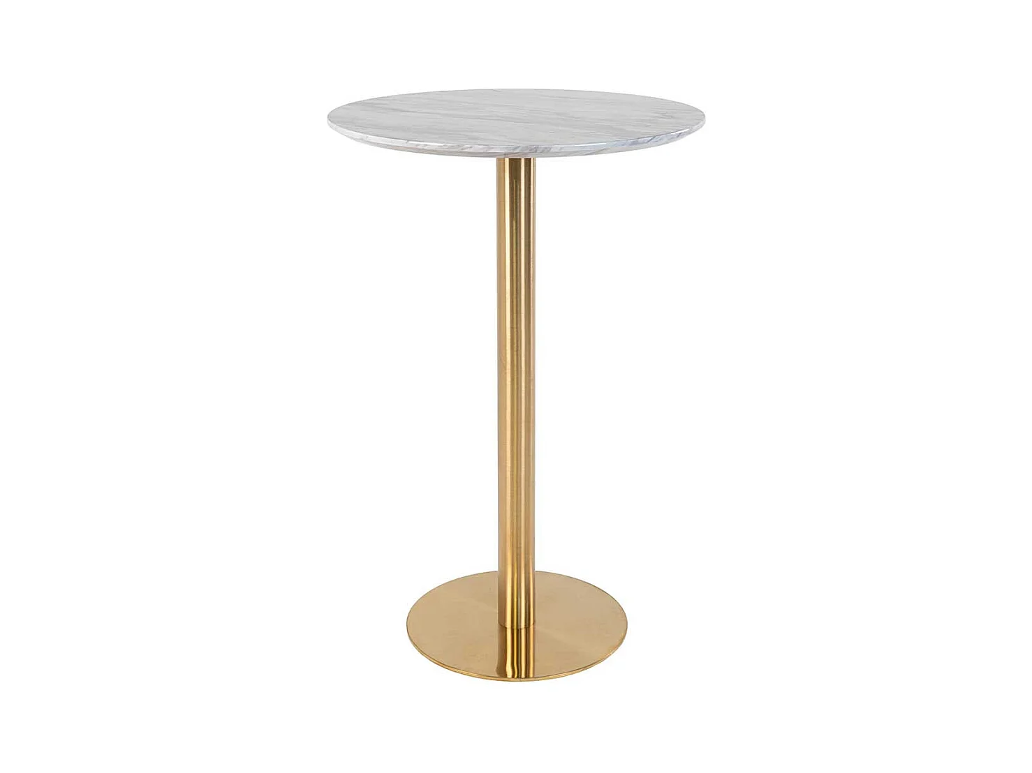 Runder Bartisch in Weiß Hellgrau Messingfarben 105 cm hoch