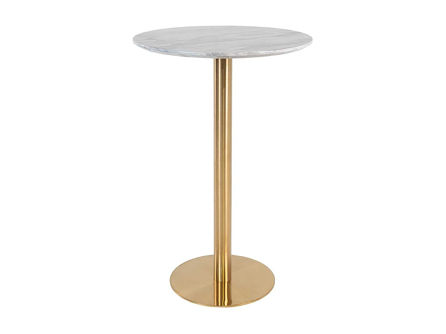 Runder Bartisch in Weiß Hellgrau Messingfarben 105 cm hoch