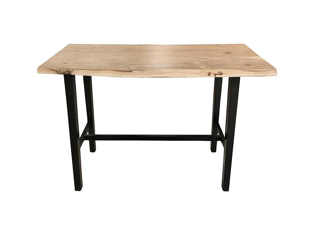 Baumkanten Tresentisch aus Akazie Massivholz und Stahl 125 cm breit