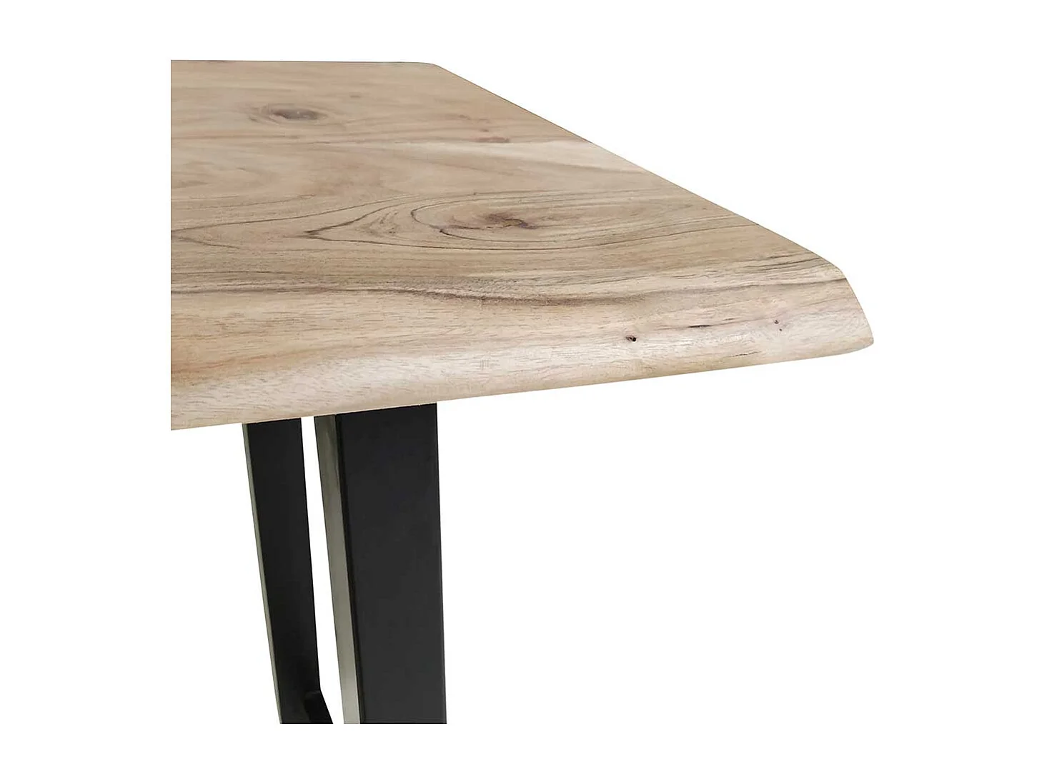 Baumkanten Tresentisch aus Akazie Massivholz und Stahl 125 cm breit
