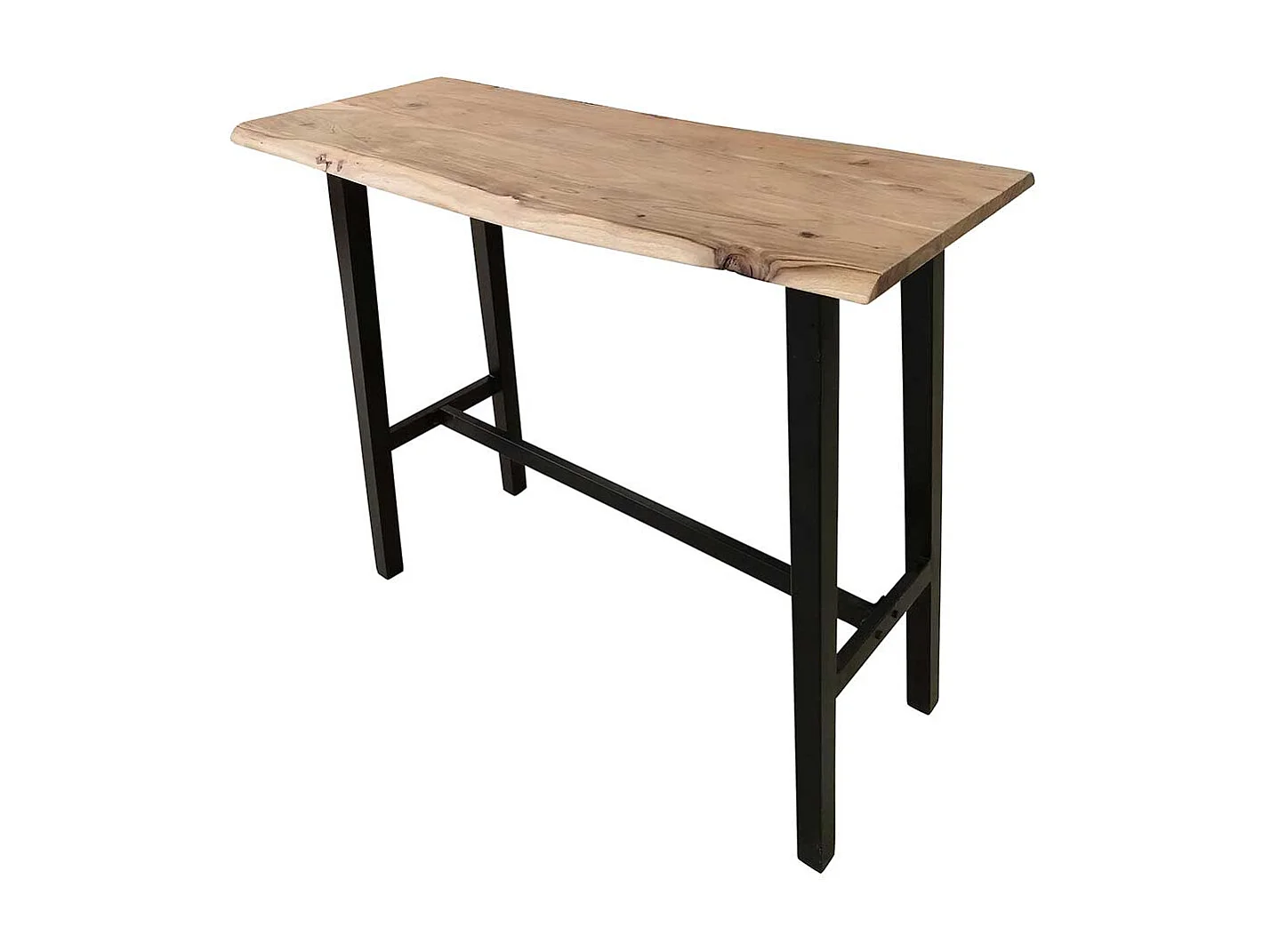Baumkanten Tresentisch aus Akazie Massivholz und Stahl 125 cm breit