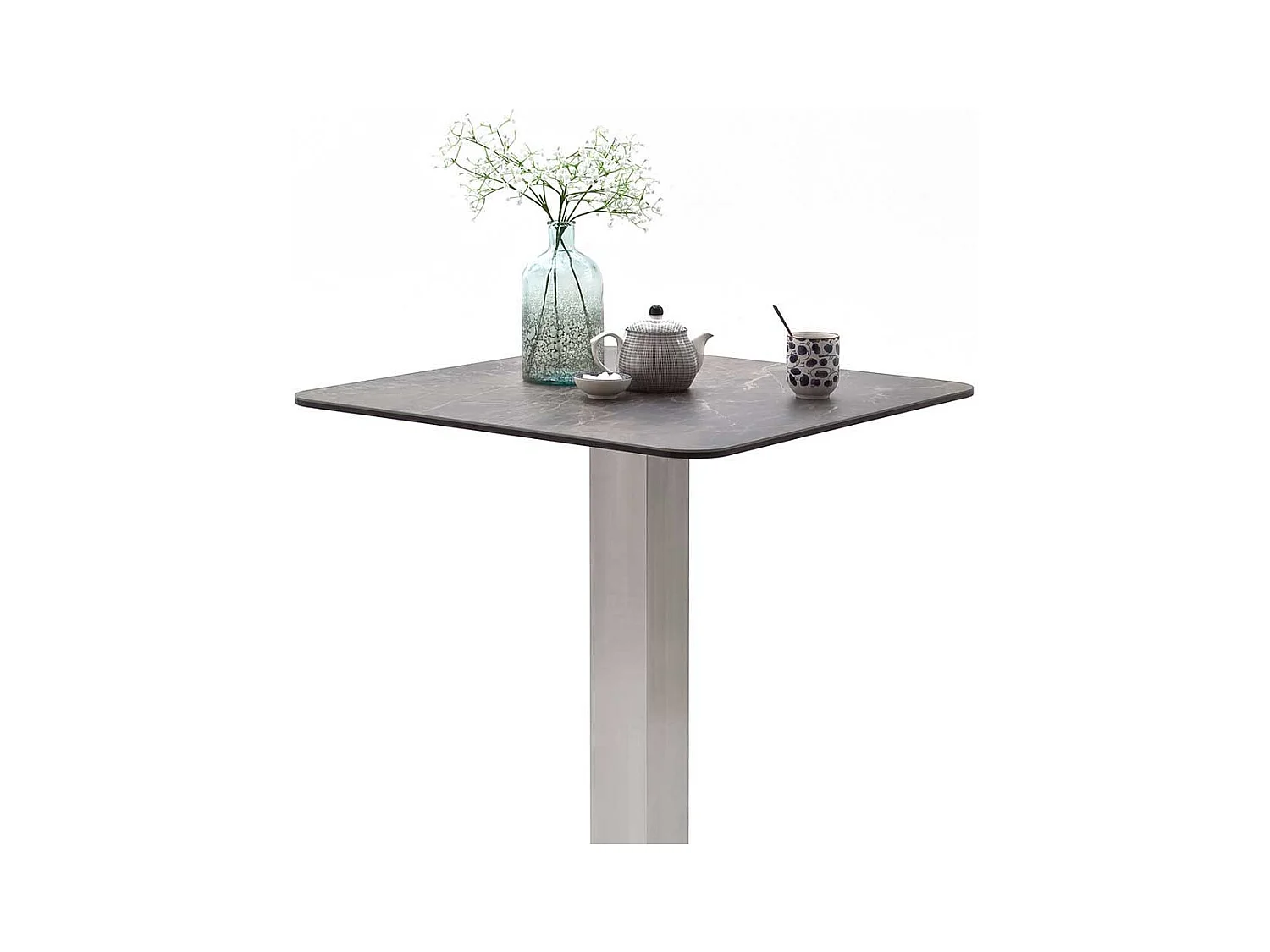 Glas Bartisch mit Keramik beschichtet in Marmor Optik Edelstahl