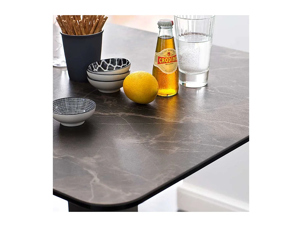 Glas Bartisch mit Keramik beschichtet in Marmor Optik Edelstahl