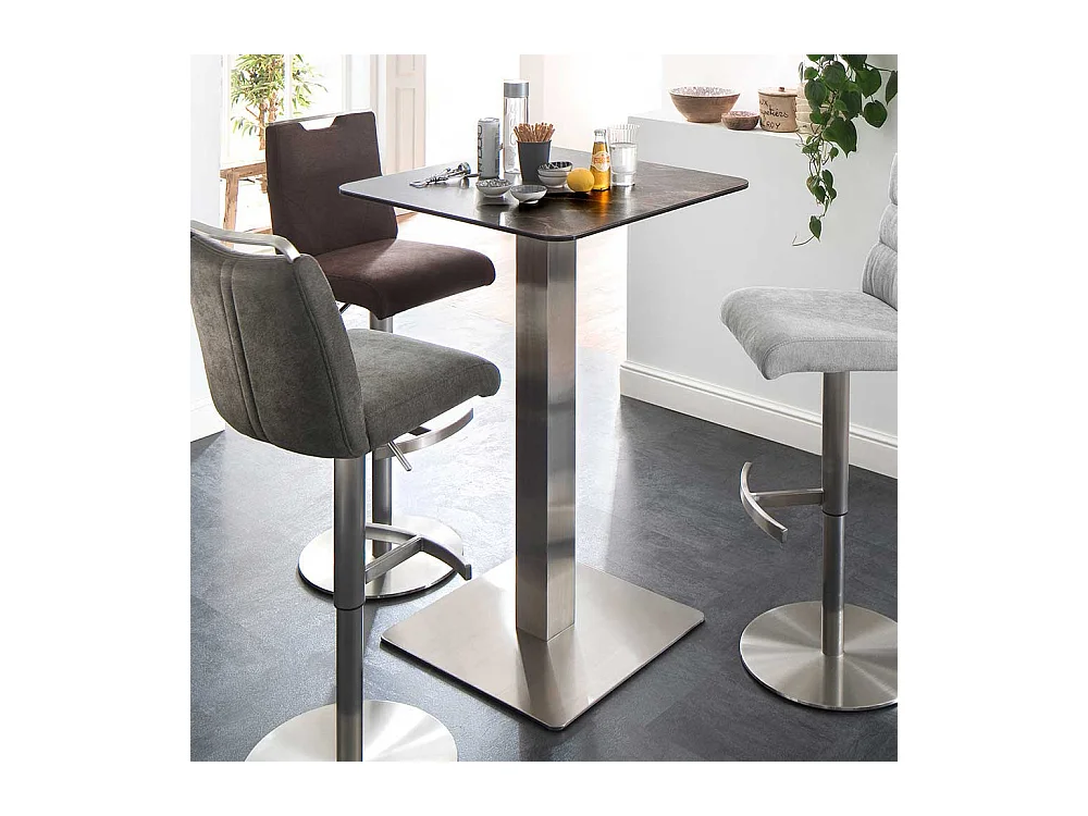 Glas Bartisch mit Keramik beschichtet in Marmor Optik Edelstahl