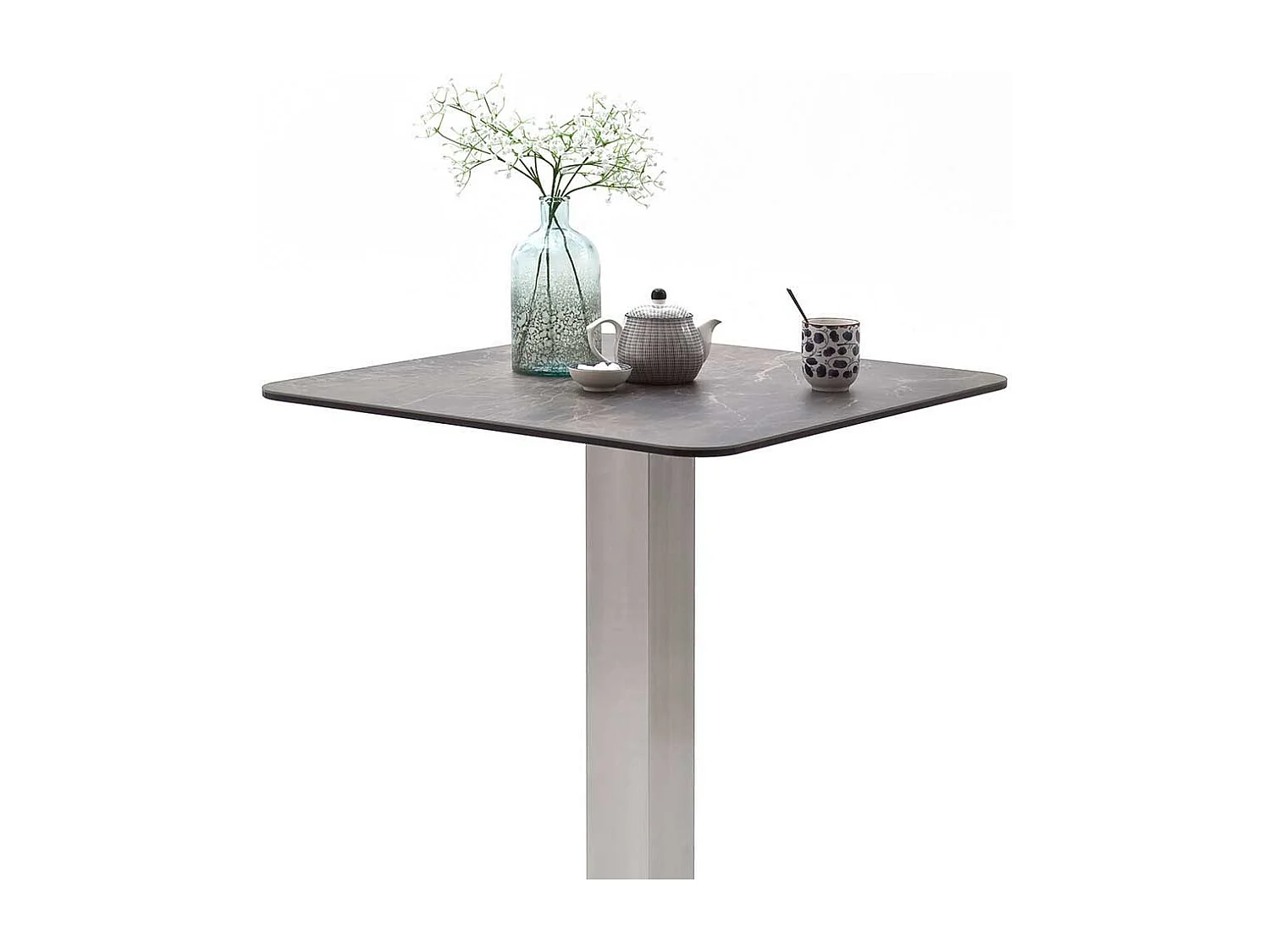 Glas Bartisch mit Keramik beschichtet in Marmor Optik Edelstahl