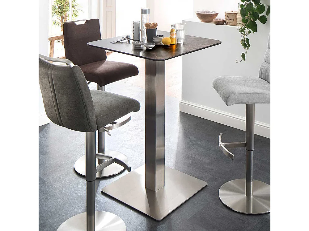 Glas Bartisch mit Keramik beschichtet in Marmor Optik Edelstahl