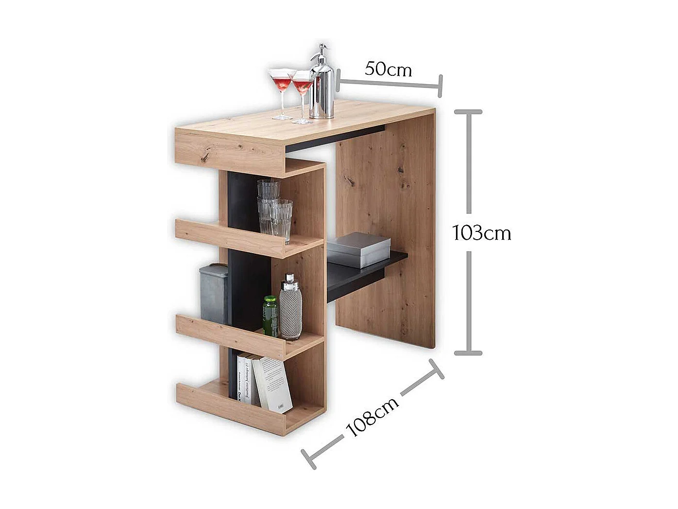 Tresentisch in Wildeichefarben und Schwarz 103 cm hoch