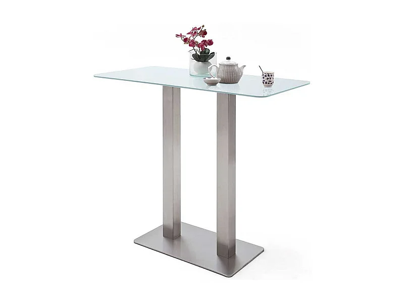 Glas Bartisch in Weiß Edelstahl