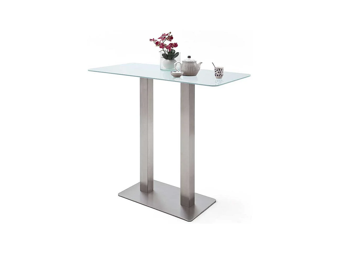 Glas Bartisch in Weiß Edelstahl
