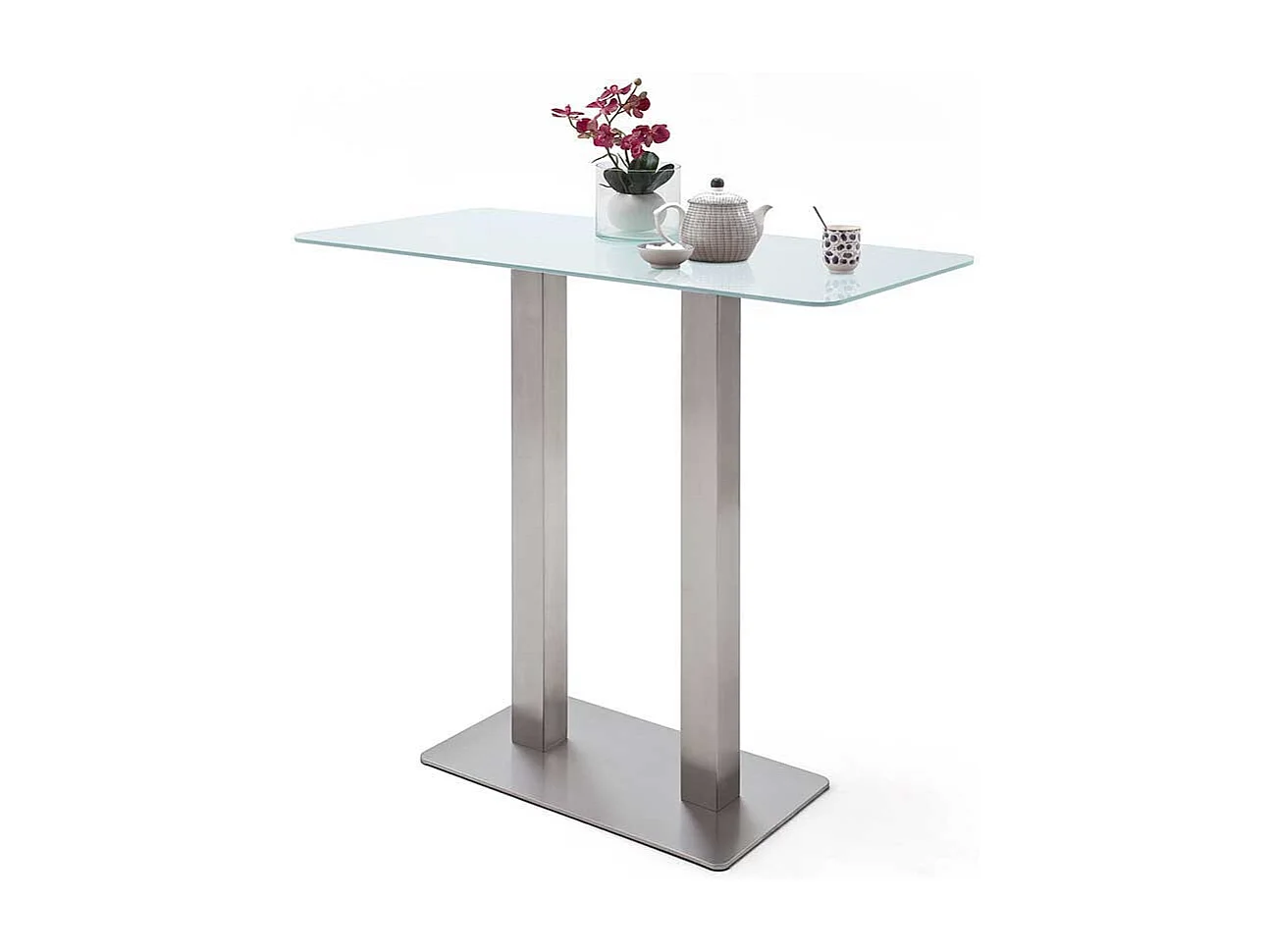 Glas Bartisch in Weiß Edelstahl