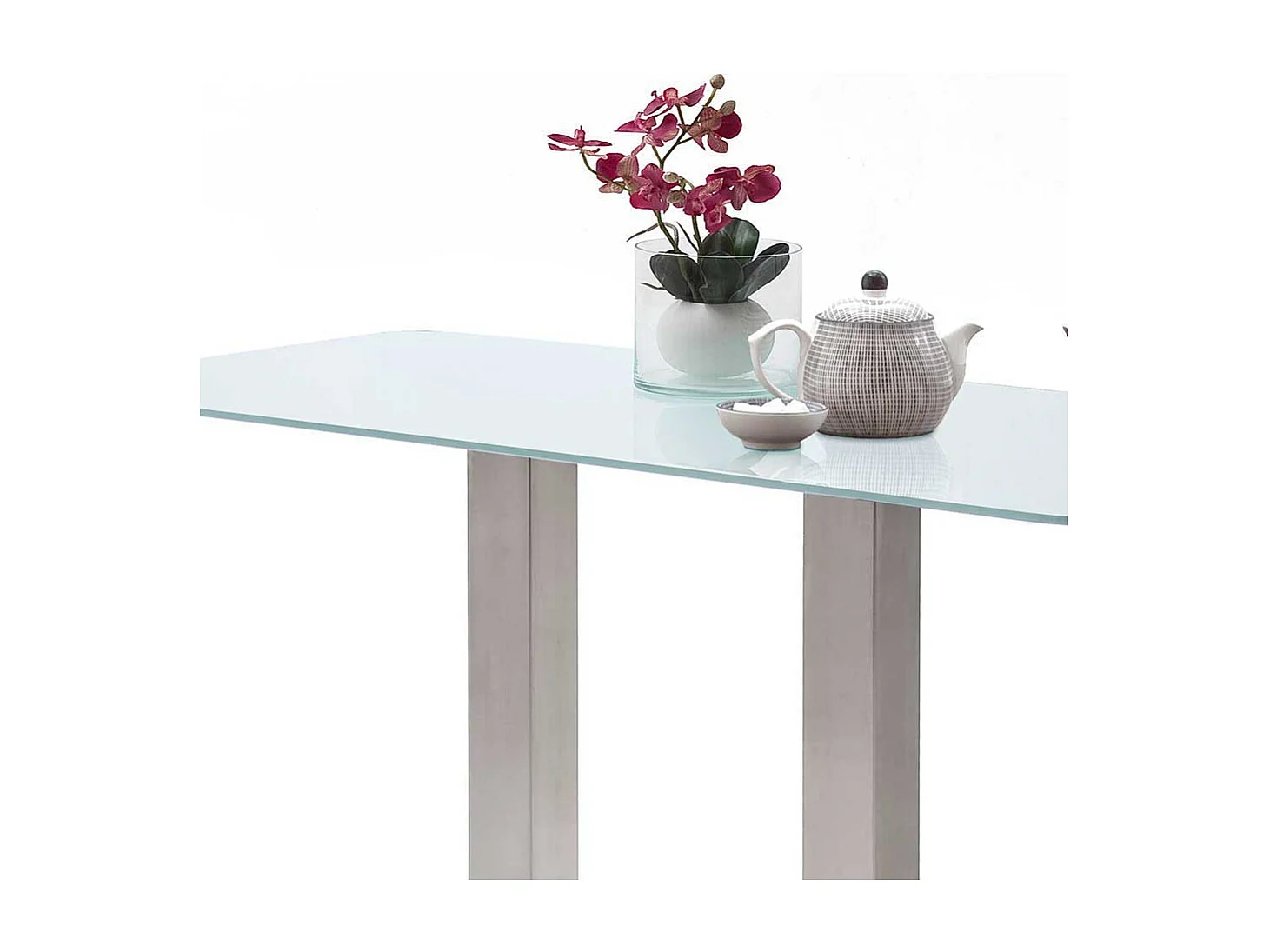 Glas Bartisch in Weiß Edelstahl