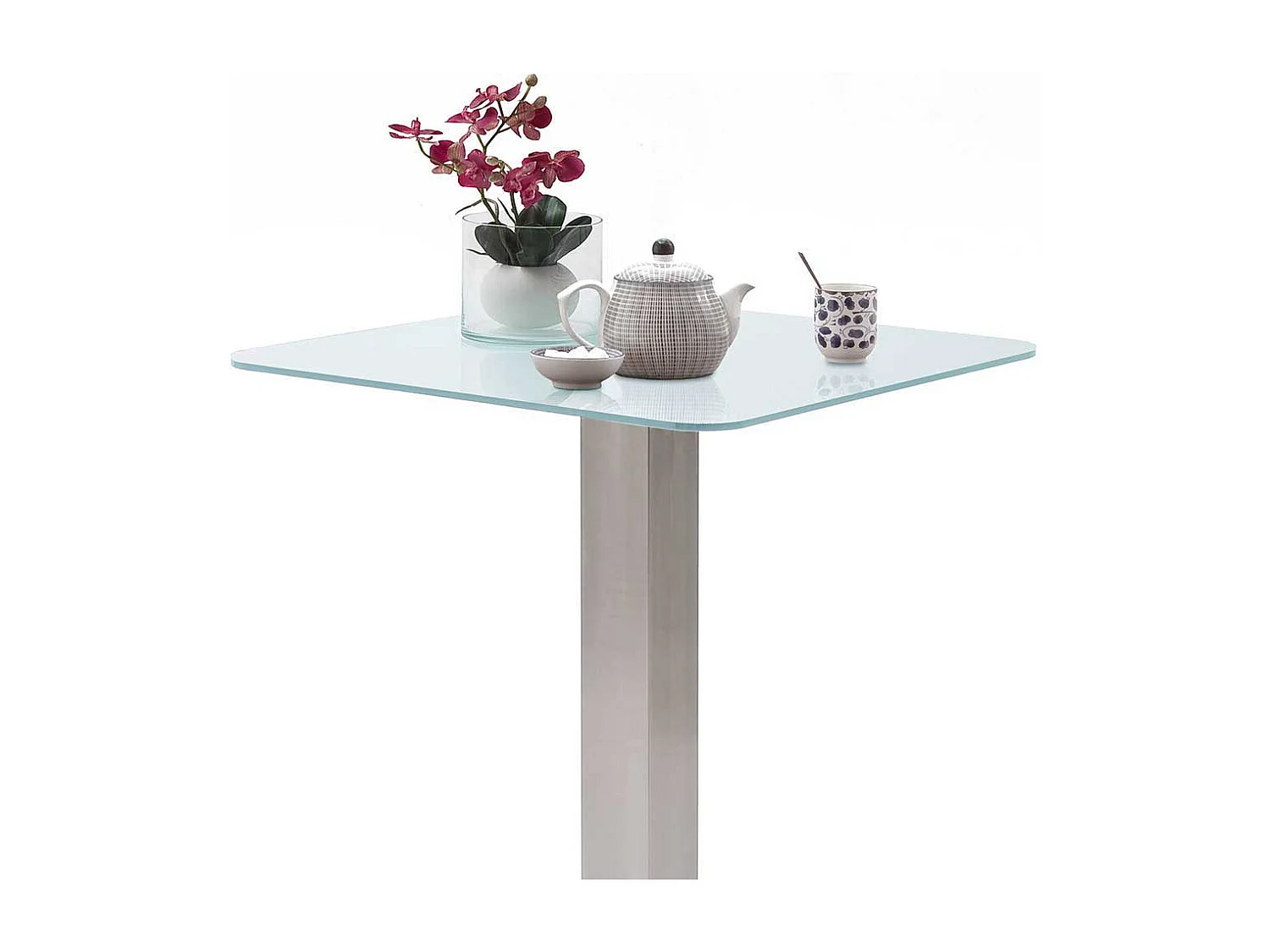 Bartisch mit Glasplatte in Weiß Edelstahl