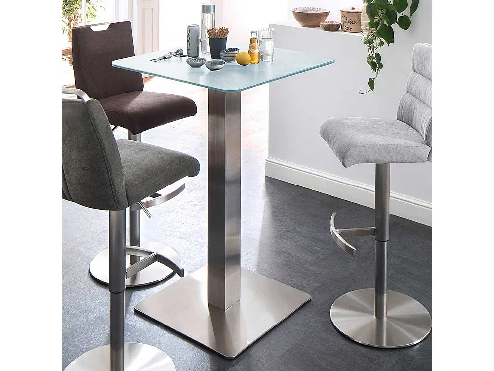 Bartisch mit Glasplatte in Weiß Edelstahl