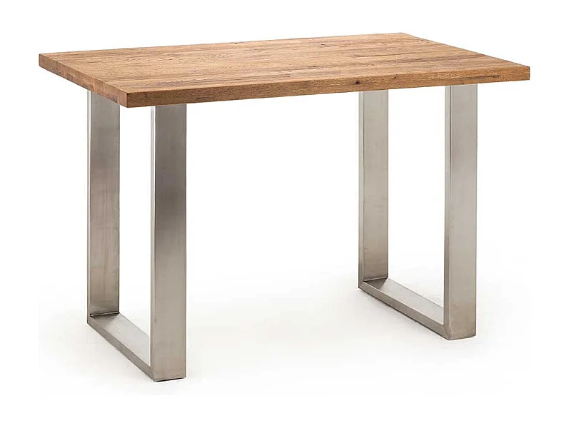 Echtholztisch aus Eiche Massivholz und Edelstahl 160 cm breit