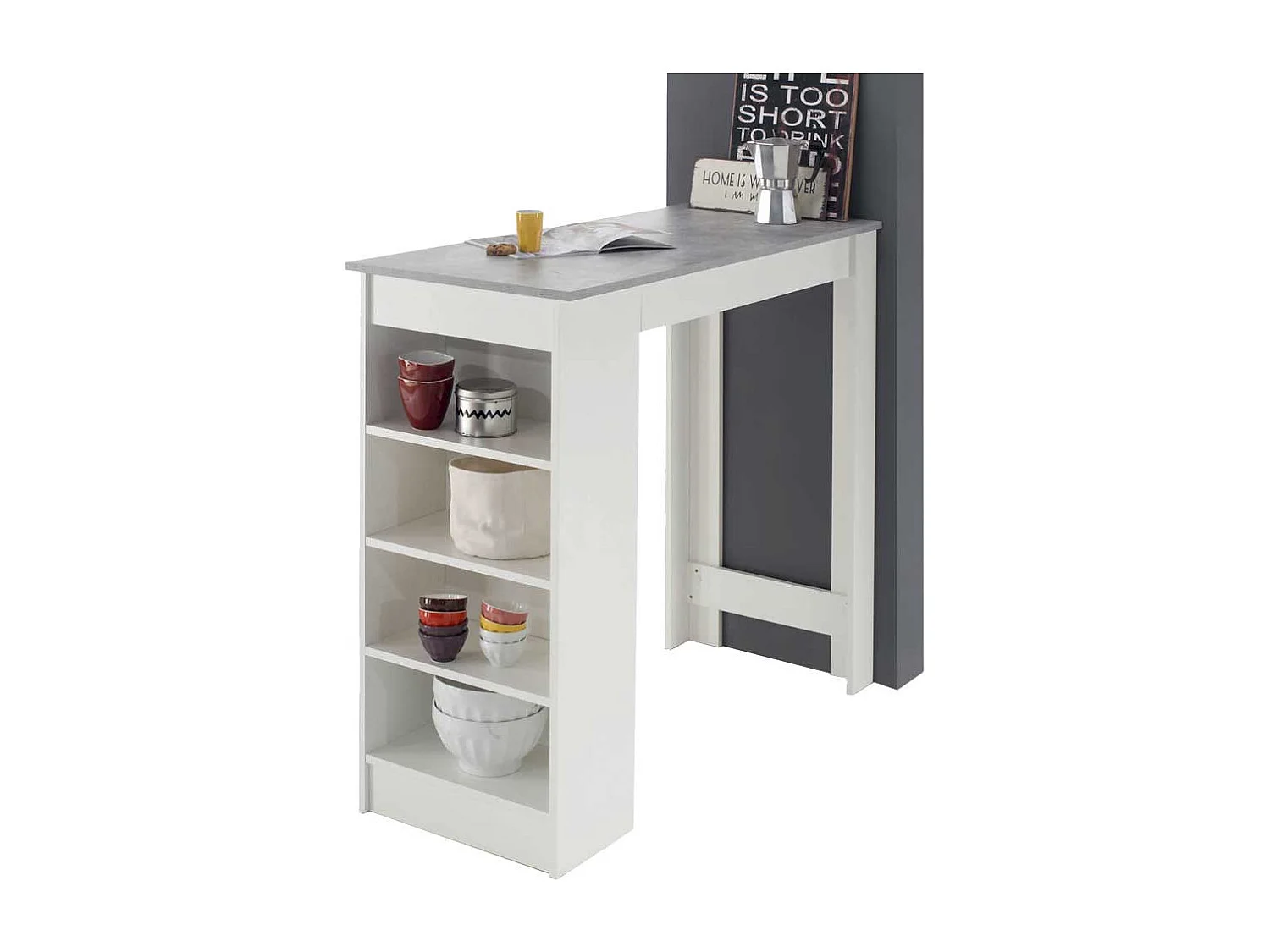 Bartisch in Weiß und Beton Optik melaminbeschichtet