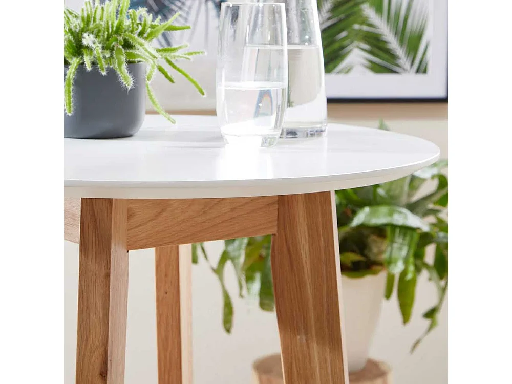 Stehtisch Skandi Stil in Weiß und Eichefarben 110 cm hoch