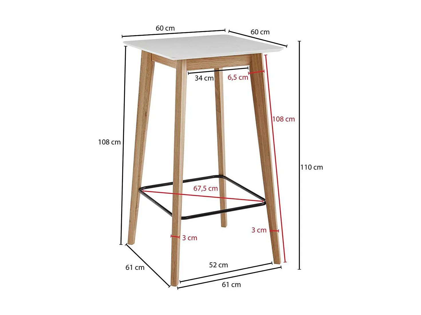 Partytisch Skandi Design in Weiß und Eiche 110 cm hoch