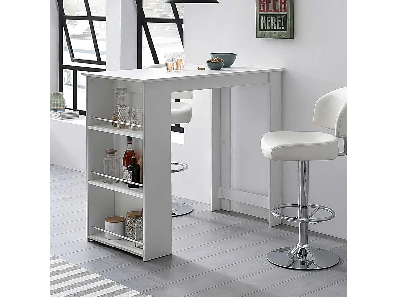 Küchen Bartisch weiß modern 120 cm breit mit Seitenregal