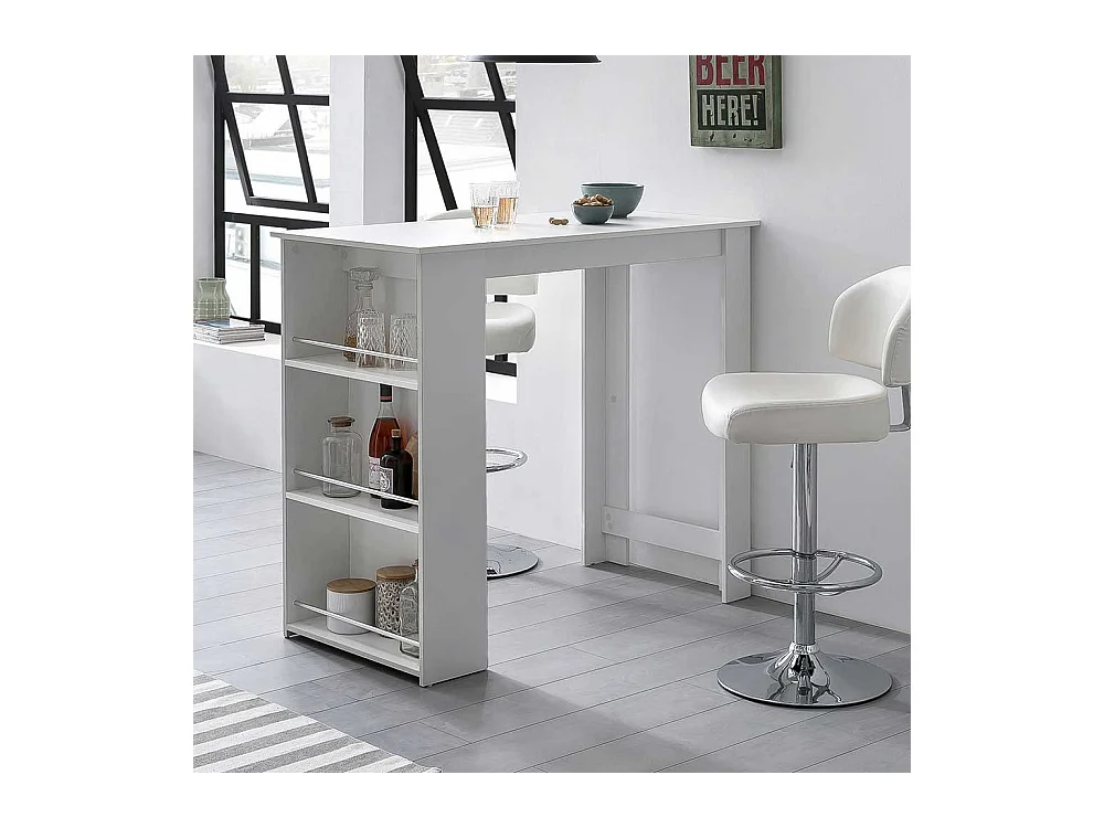 Küchen Bartisch weiß modern 120 cm breit mit Seitenregal