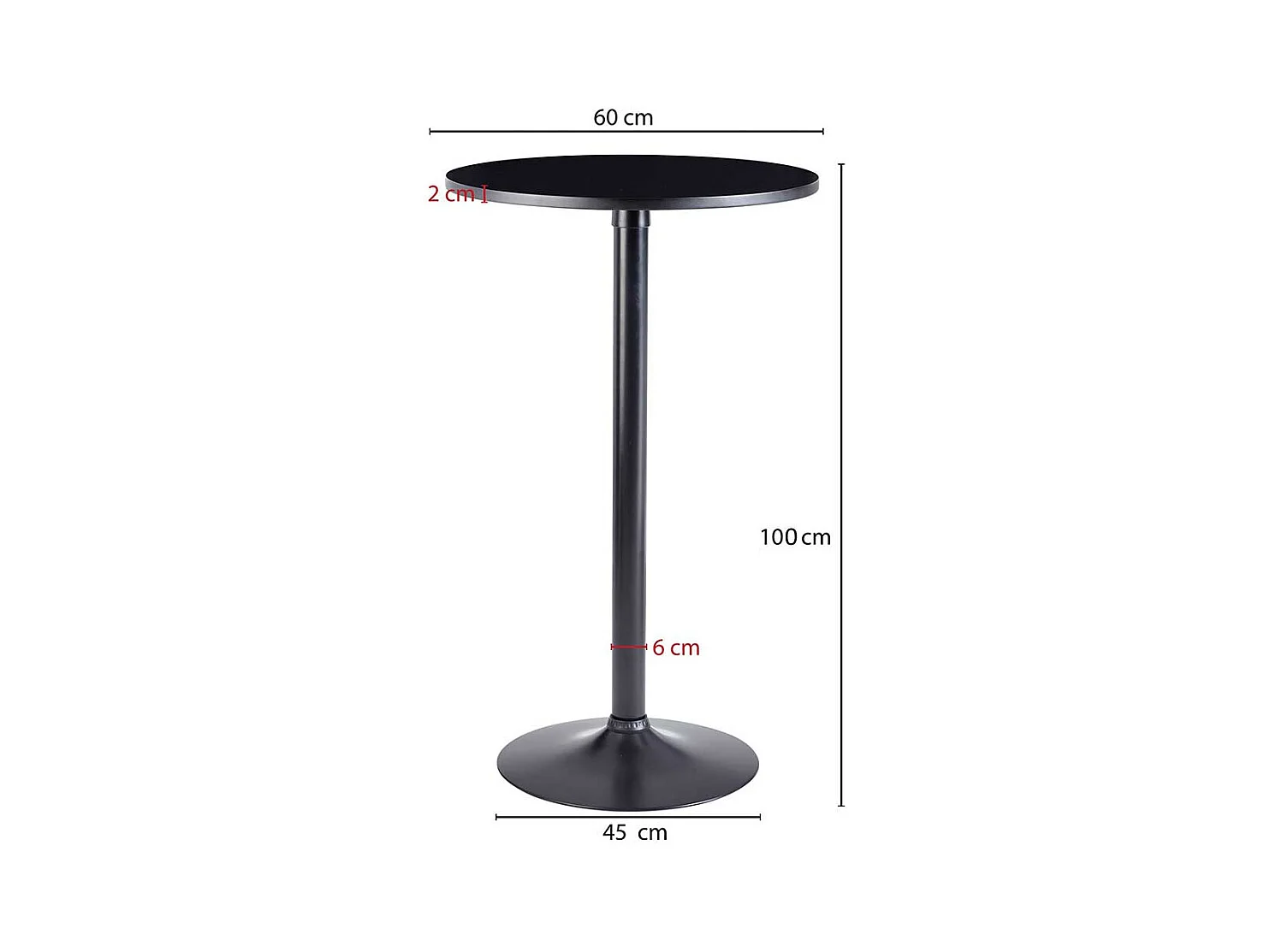 Schwarzer Bartisch rund 100 cm hoch Metall Trompetenfuß