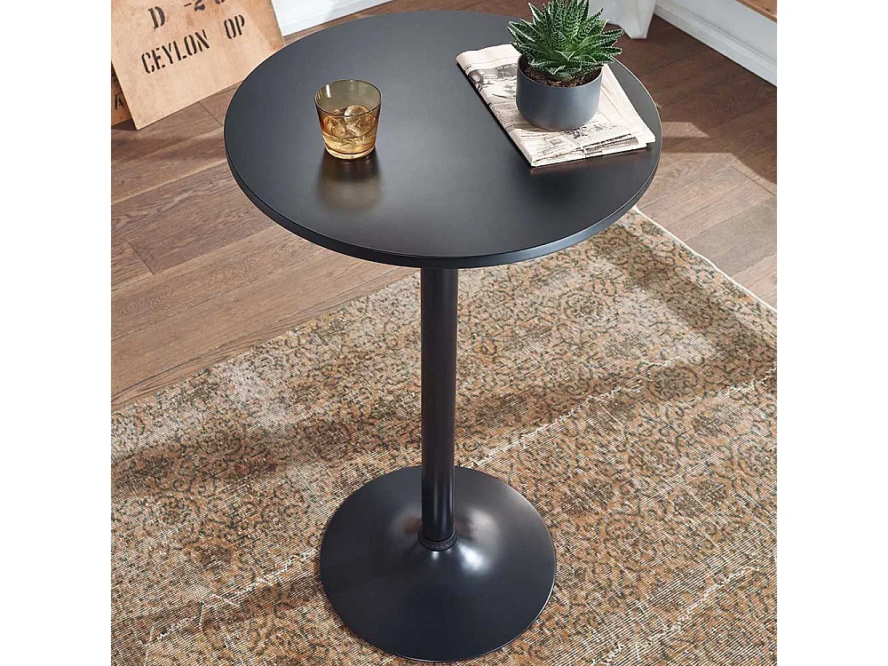 Schwarzer Bartisch rund 100 cm hoch Metall Trompetenfuß