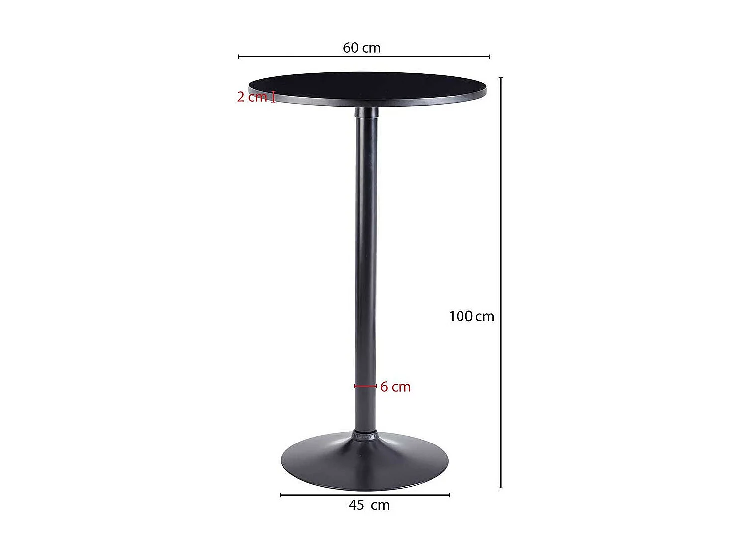 Schwarzer Bartisch rund 100 cm hoch Metall Trompetenfuß