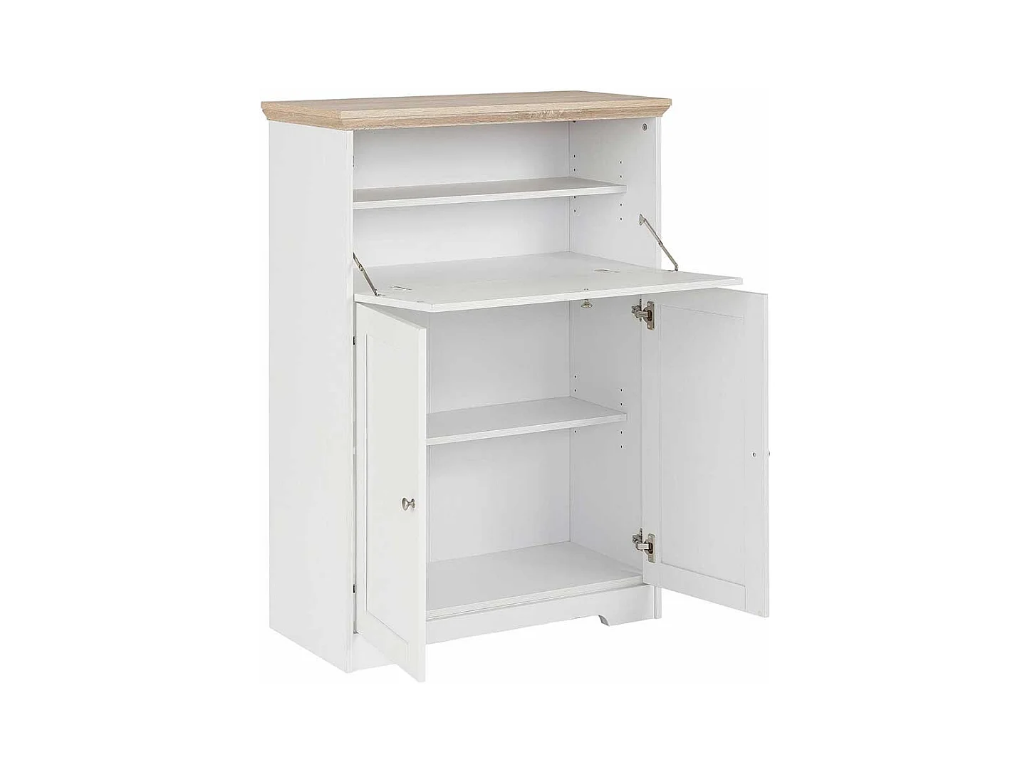 Landhaus Sekretär in Weiß und Eichefarben Türen