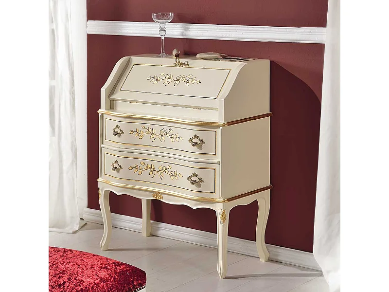 Barock Schreibsekretär in Weiß und Goldfarben verziert 75 cm breit