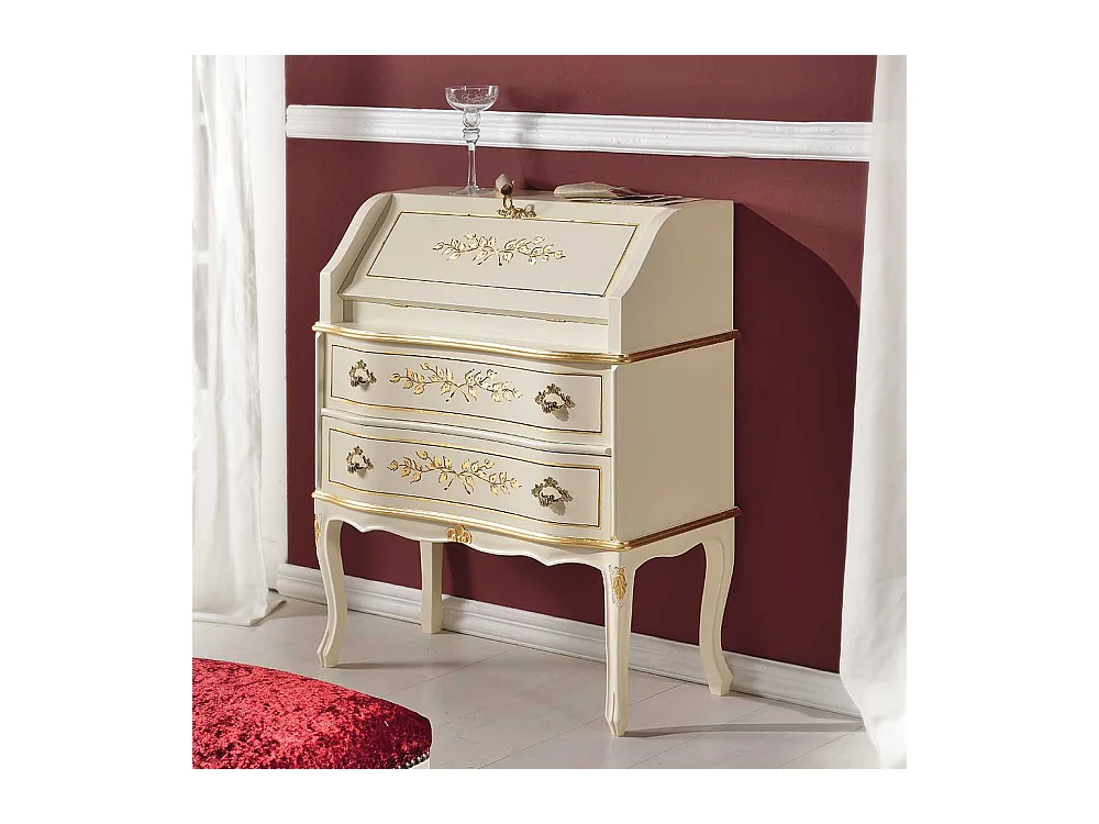 Barock Schreibsekretär in Weiß und Goldfarben verziert 75 cm breit