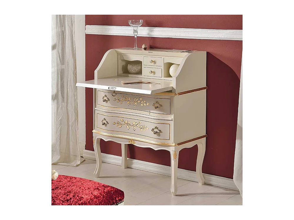 Barock Schreibsekretär in Weiß und Goldfarben verziert 75 cm breit