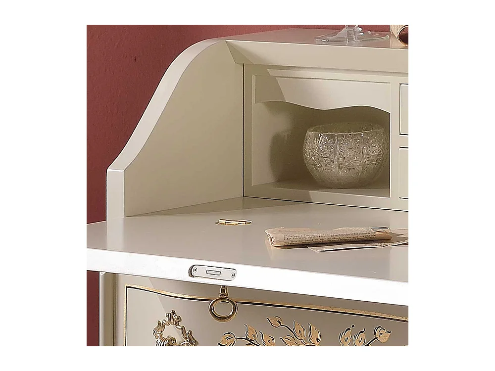 Barock Schreibsekretär in Weiß und Goldfarben verziert 75 cm breit