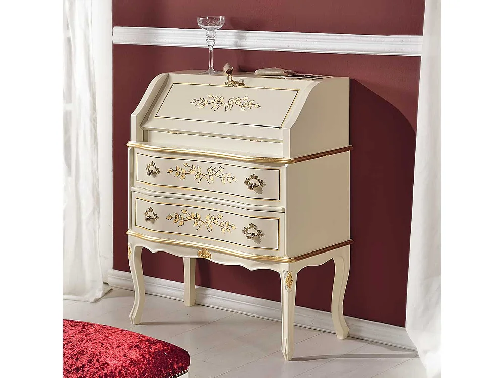 Barock Schreibsekretär in Weiß und Goldfarben verziert 75 cm breit