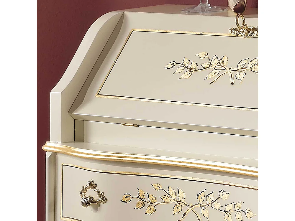 Barock Schreibsekretär in Weiß und Goldfarben verziert 75 cm breit