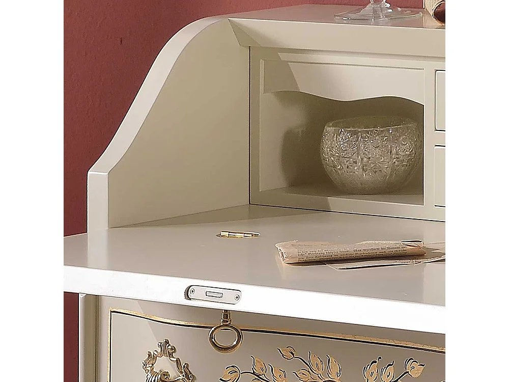 Barock Schreibsekretär in Weiß und Goldfarben verziert 75 cm breit