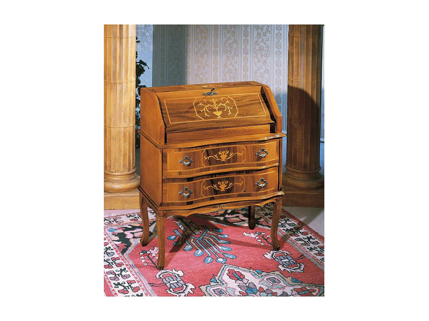 Barock Design Sekretär in Nussbaumfarben 75 cm