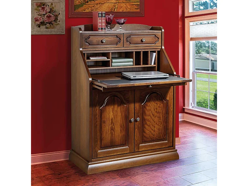 Sekretärschrank in Nussbaumfarben Buche Massivholz