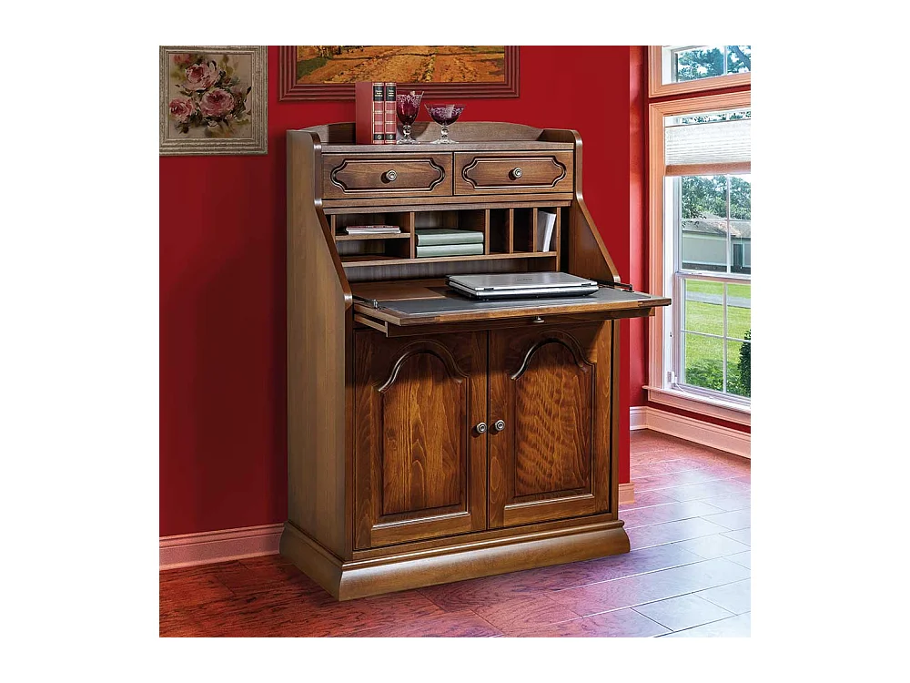 Sekretärschrank in Nussbaumfarben Buche Massivholz