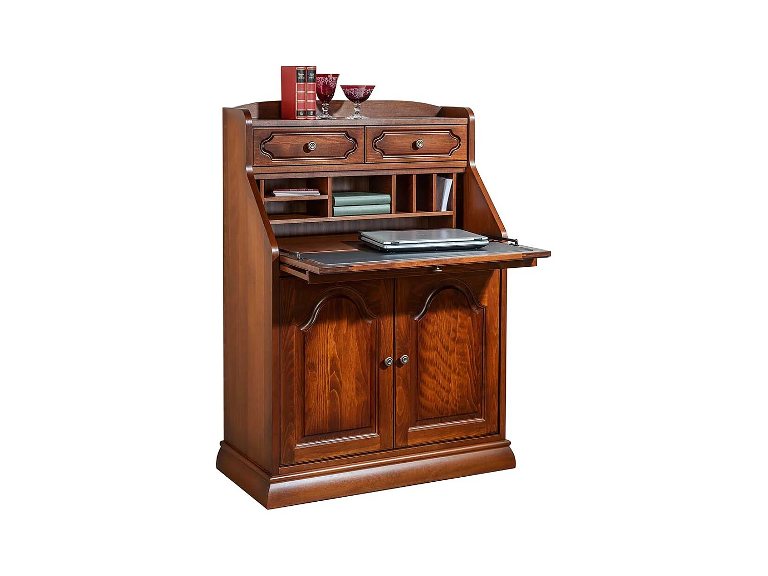 Sekretärschrank in Nussbaumfarben Buche Massivholz