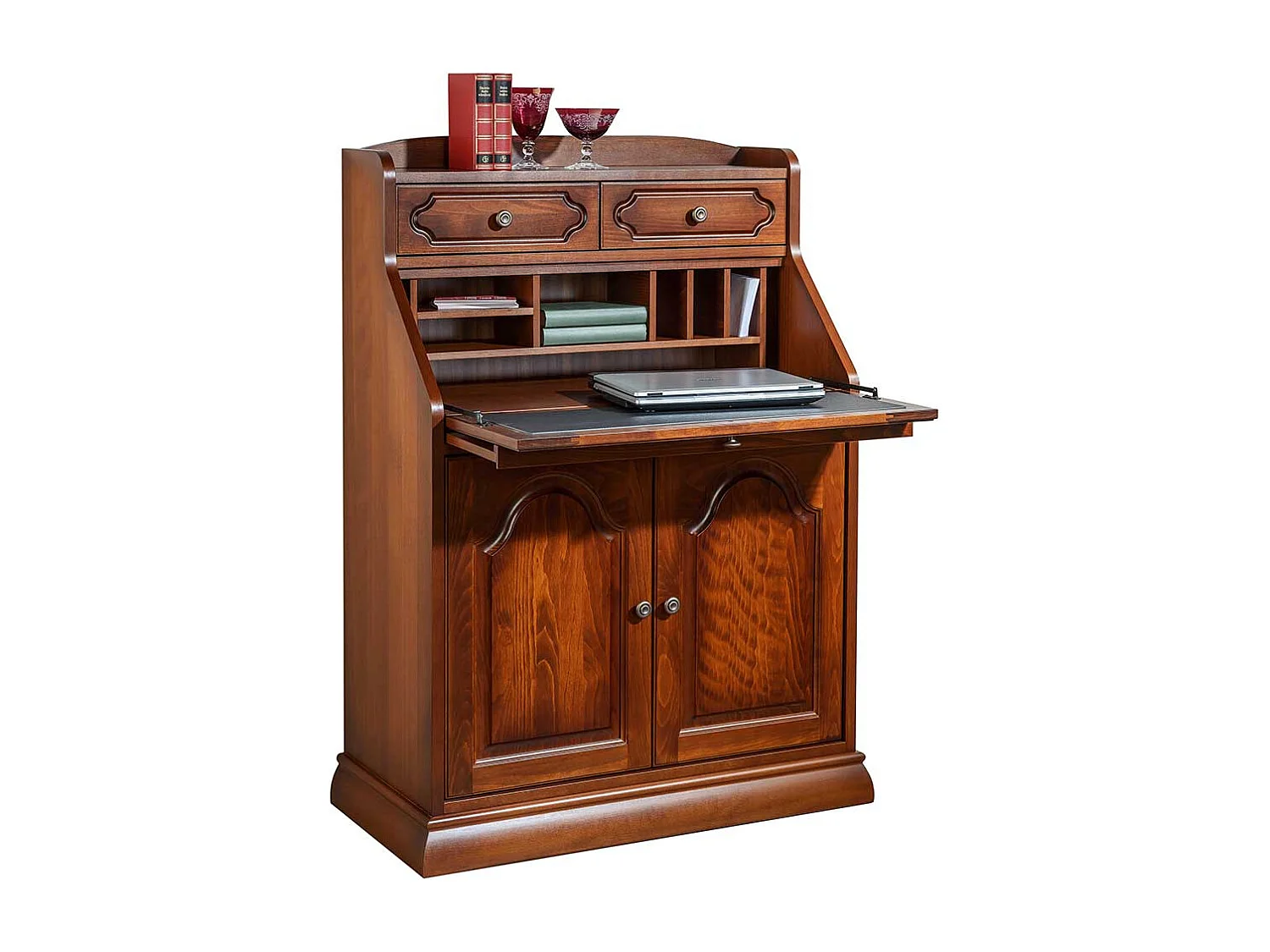 Sekretärschrank in Nussbaumfarben Buche Massivholz