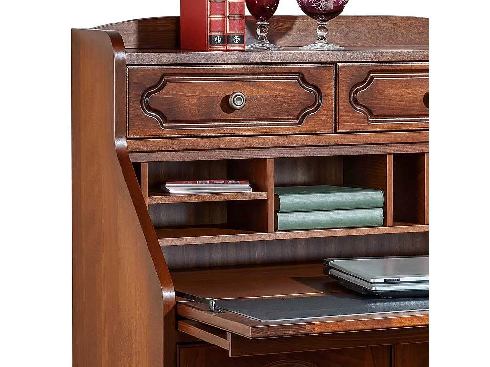 Sekretärschrank in Nussbaumfarben Buche Massivholz