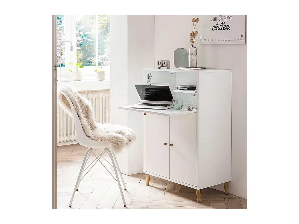 Sekretärschrank modern in Weiß und Eichefarben Made in Germany