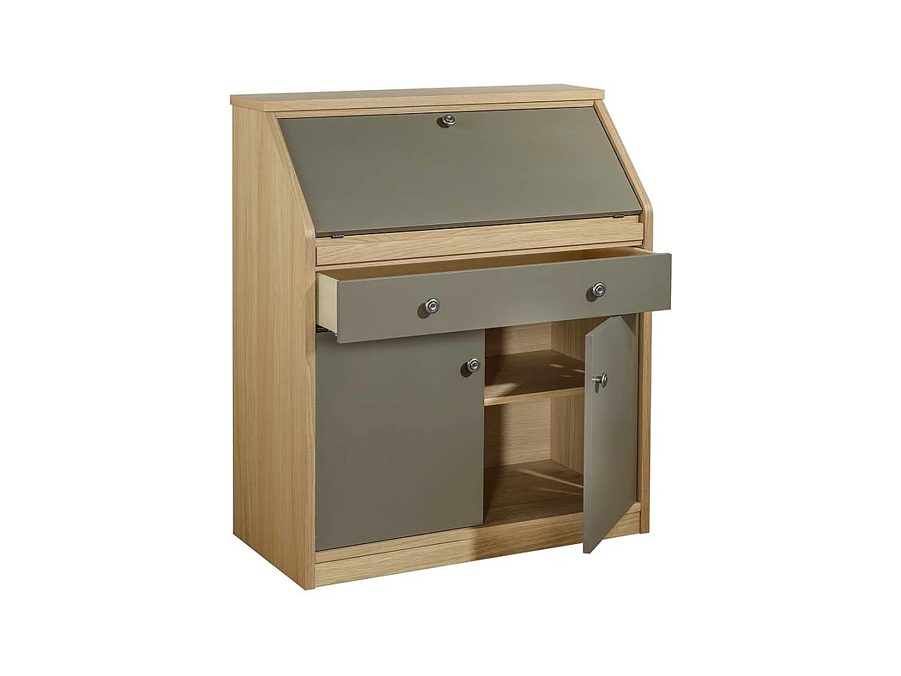 Schreibsekretär in Eichefarben und Beigegrau Made in Germany