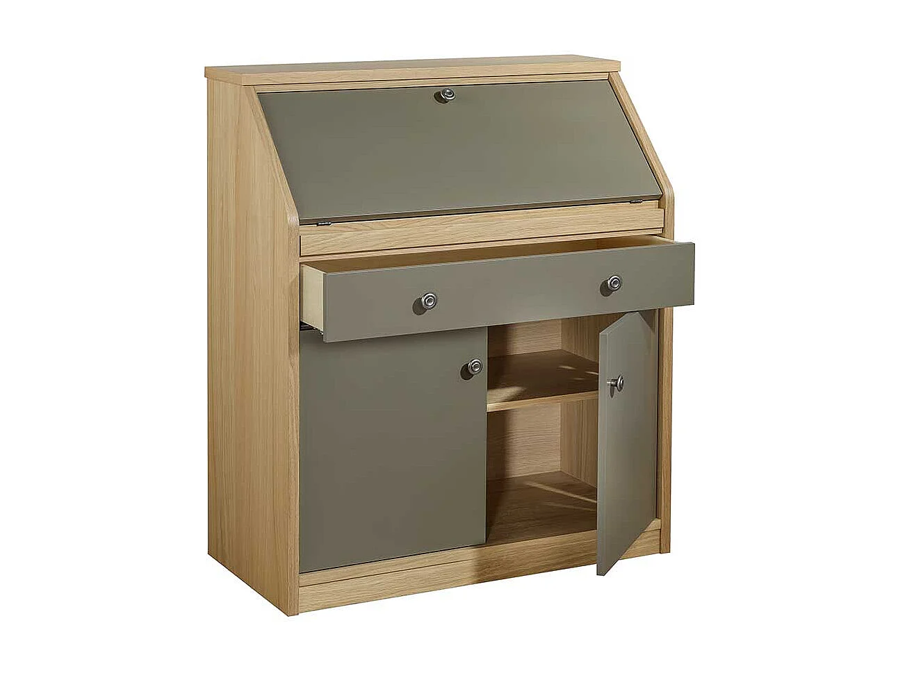 Schreibsekretär in Eichefarben und Beigegrau Made in Germany