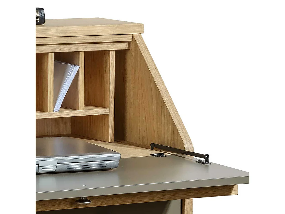 Schreibsekretär in Eichefarben und Beigegrau Made in Germany