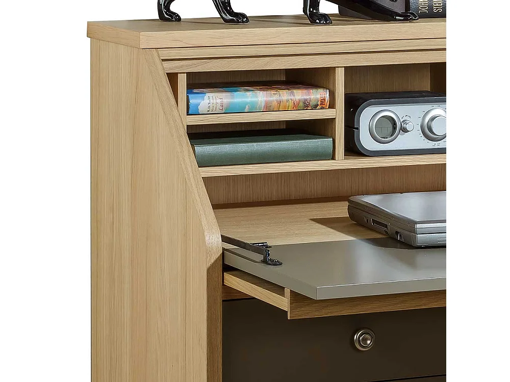 Schreibsekretär in Eichefarben und Beigegrau Made in Germany