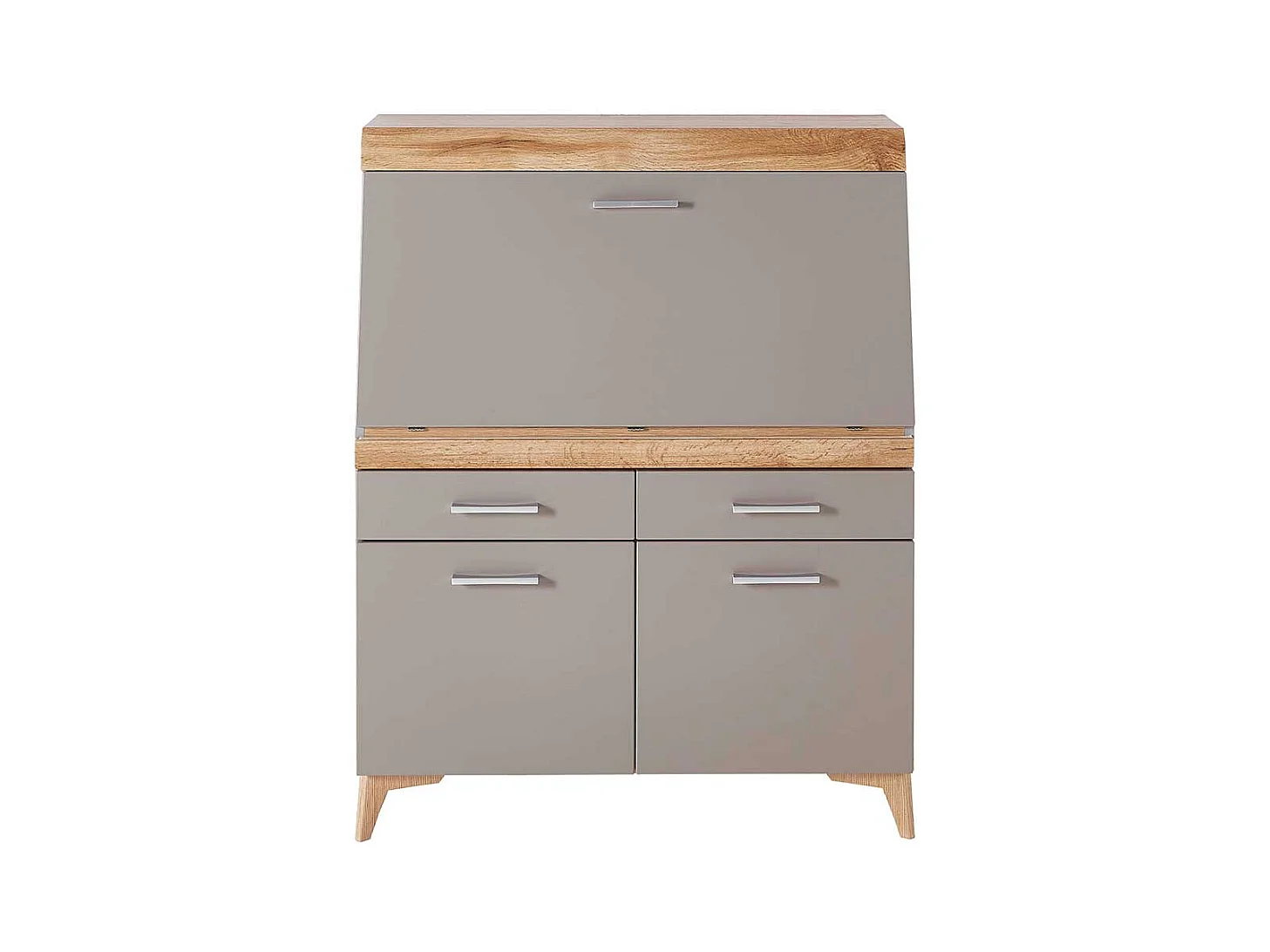 Sekretärschrank mit Schreibklappe Grau & Eichefarben
