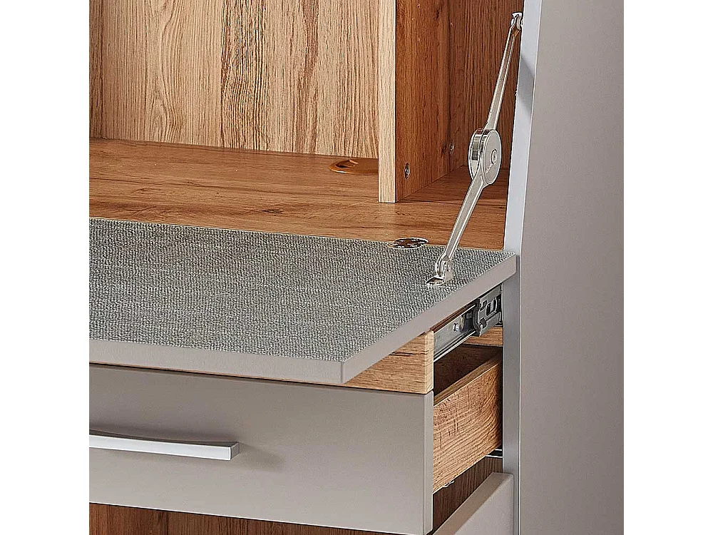Sekretärschrank mit Schreibklappe Grau & Eichefarben