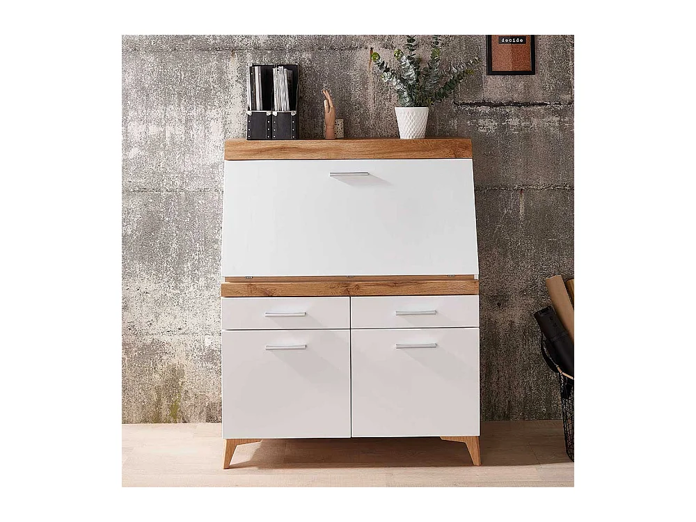 Moderner Sekretär mit Schreibklappe Eichefarben & Weiß