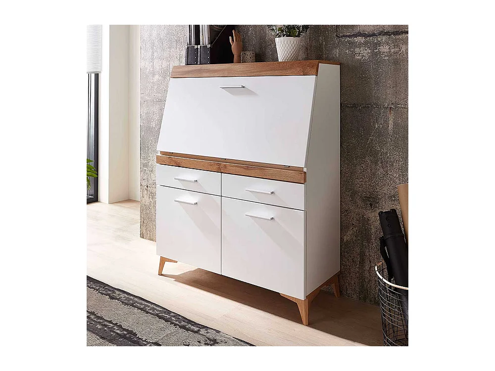 Moderner Sekretär mit Schreibklappe Eichefarben & Weiß